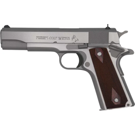COLT 1911 38 SUPER 5" FS - 9-SHOT STAINLESS ROSWOOD