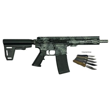 Great Lakes AR-15 Handgun .223 Wylde 30rd Magazine 7" Barrel Lichen Grey with 5 OTF 3-1/2" Blade Knives