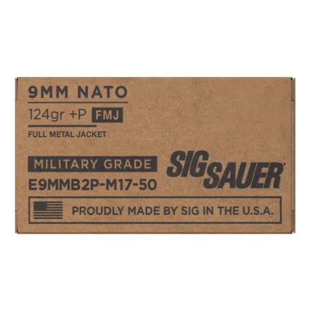 Sig Sauer Elite Ball M17 Handgun Ammunition 9mm Luger 124 gr+P FMJ 1198 fps 50/ct