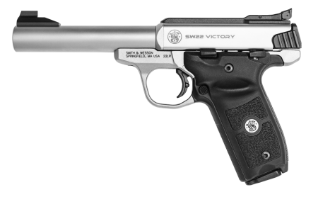 Smith & Wesson SW22 Victory Target .22 LR 5.5-inch stainless pistol with black grip panels