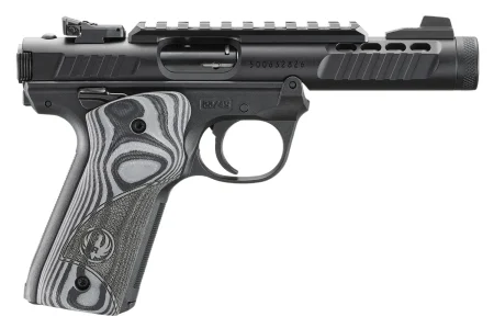 RUGER MRK IV 22/45 LITE 22LR 4.4" BARREL, BLACK ANODIZED, OVERSIZD HOGUE GRIP PLATES 2-10RD MAGS