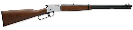 Browning BL-22 Grade I lever-action .22 rifle with satin nickel receiver and walnut stock, 20-inch barrel