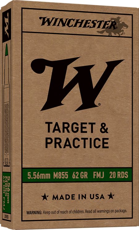 Winchester Ammo WM855K USA M855 Green Tip 5.56x45mmNATO 62gr Full Metal Jacket Lead Core 20 Per Box/50 Case