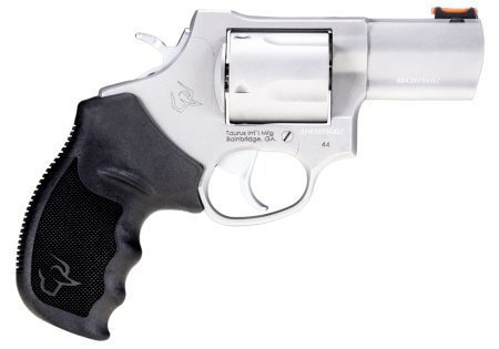 Taurus Tracker 44 Magnum 2.5 inch matte stainless revolver with Taurus rubber grips and fiber-optic front sight