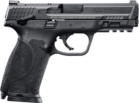 Smith & Wesson M&P45 M2.0 full-size pistol in black with thumb safety and two magazines