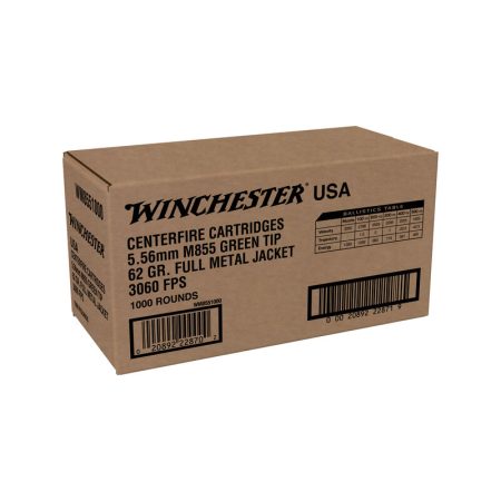 WINCHESTER 5.56 MM M855 62 FMJ WIN LC 1000RD (GREEN TIP) 1000 RD/BX 1 BX/CS