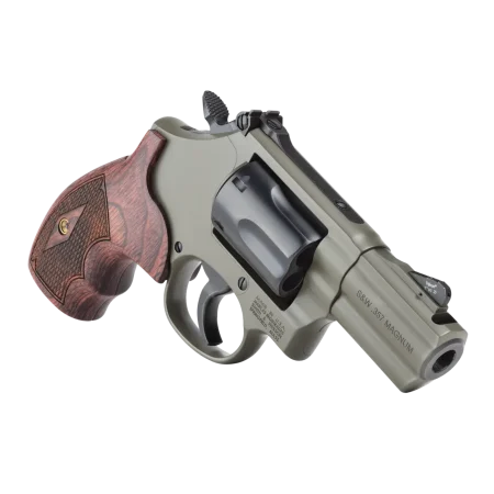 Smith & Wesson PC Model 19 Carry Comp .357 Mag revolver Moss Cerakote with rosewood grip