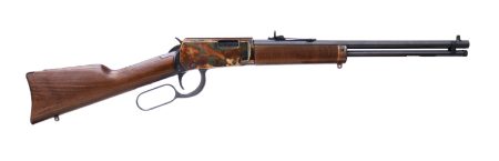 Heritage Settler Compact .22 LR 16.5 in lever-action rifle with color case hardened receiver and light stained walnut stock