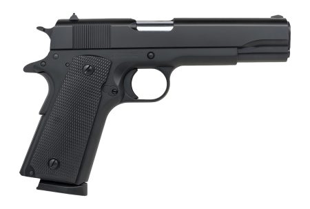 Tisas Arms 10100519 1911 A1 Service 9mm Luger 7+1 5" Stainless Steel Barrel, Black Cerakote Carbon Steel Serrated Slide & Frame w/Beavertail, Black Rubber Grip