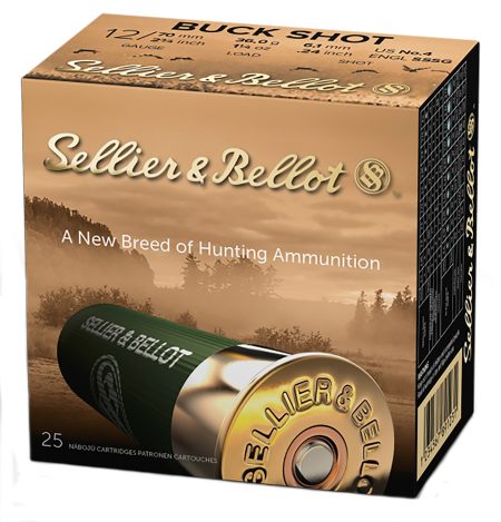 Sellier & Bellot SB12BSB Hunting 12Gauge 2.75" 27Pellets 1 1/4oz 4Buck Shot 25 Box/10 Case