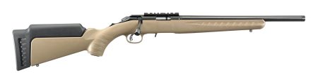 Ruger 8370 American Rimfire 22 WMR 15+1 16" Satin Blued Threaded Barrel & Alloy Steel Receiver w/Picatinny Rail, Black/FDE High Comb Synthetic Stock, Thread Protector