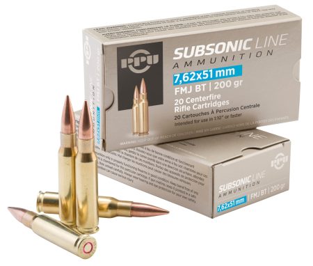 PPU PPS762 Subsonic  7.62x51mmNATO 200gr Full Metal Jacket Boat Tail 20 Per Box/10 Case
