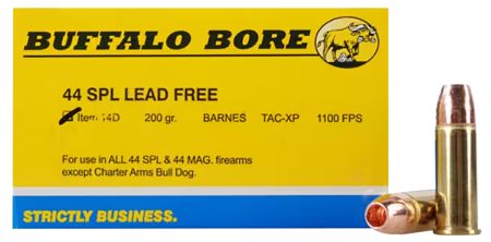 Buffalo Bore Ammunition 14D20 Buffalo-Barnes Strictly Business 44S&W Spl 200gr Barnes TAC-XP Lead Free 20 Per Box/12 Case