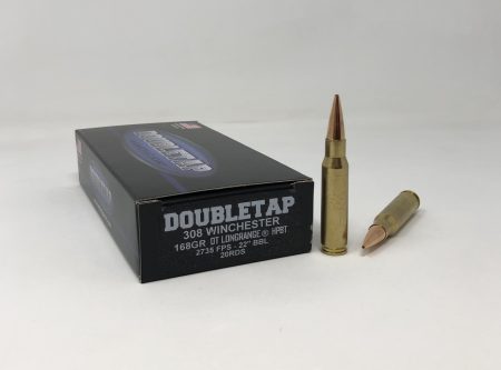 Double Tap 308 Winchester Ammunition 308W168HP 168 Grain Long Range Hollow Point Boat Tail 20 Rounds
